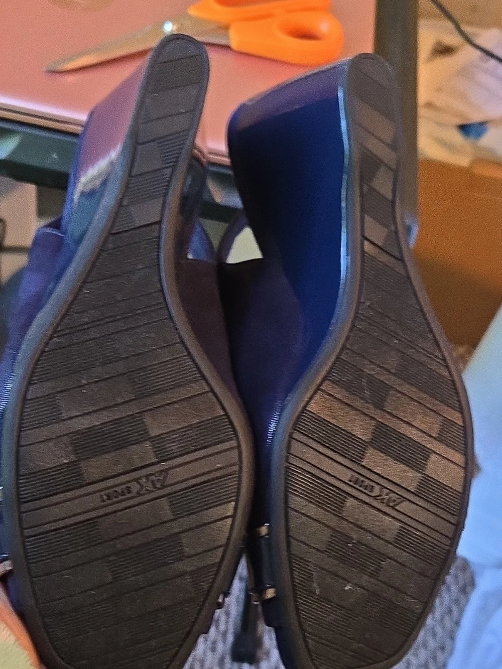 Anne Klein Blue Wedge Slingback Sandals with Gold Accent